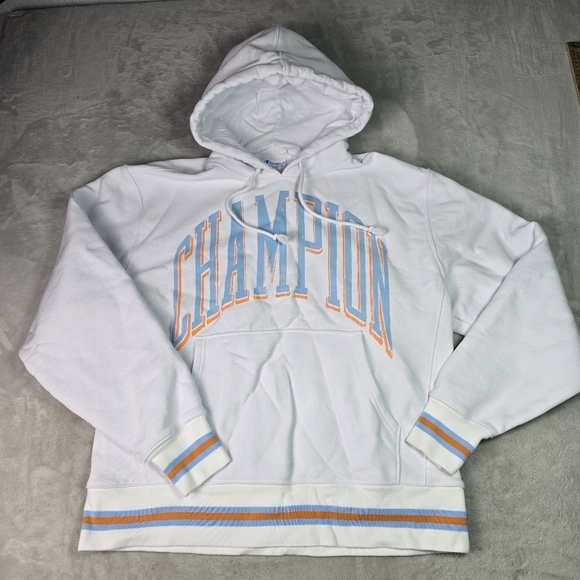 Champion Other - Champion Reverse Weave Men's Lg Hoodie Pullover Arch Spell-Out Logo White
